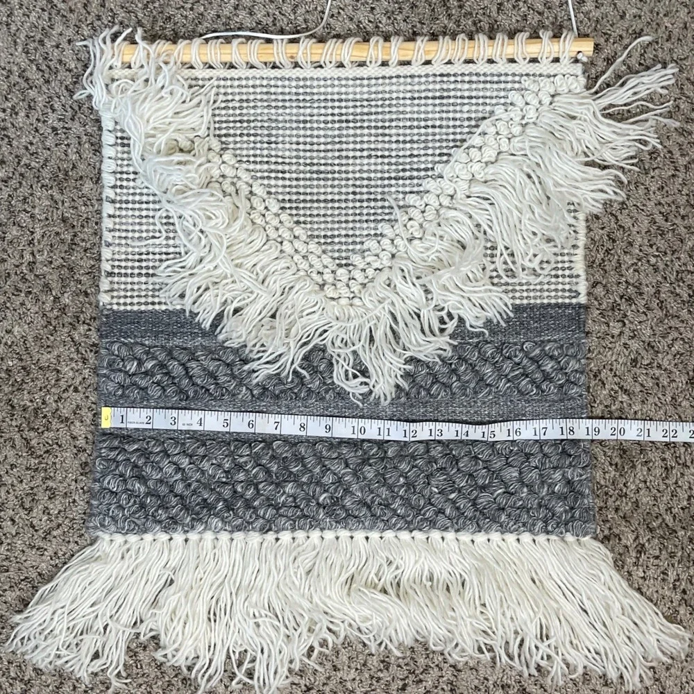 Sugarboo & Co Wall Hanging Tapestry Bohemian Decor Neutral Gray Cream Fringe Art